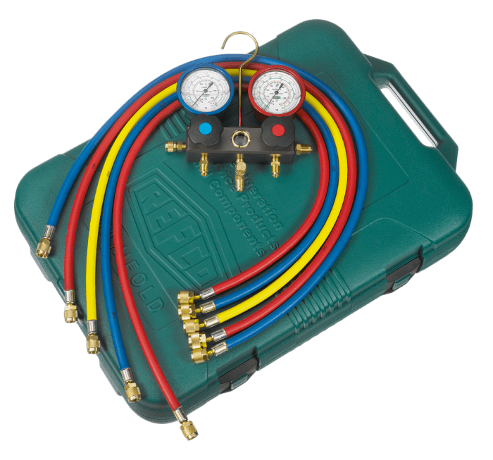 Refco 2-Weg Monteurhilfe M2-3-DELUXE-M-R134a mit ölgefüllten R3 Metallbalgmanometer - Detail 1