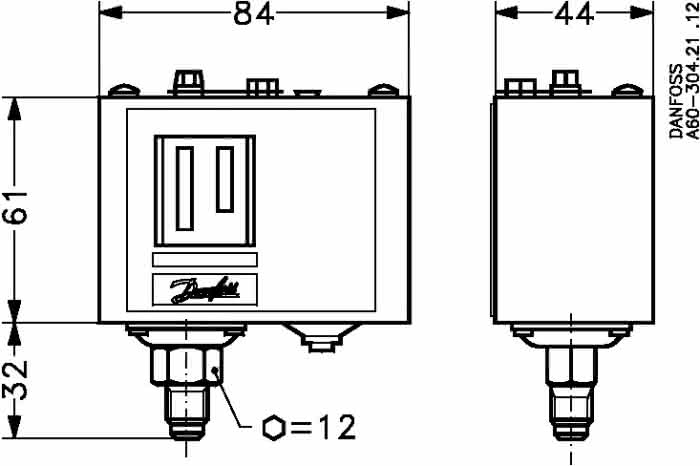 Danfoss Druckschalter KP5 M/36 8 bis 32bar, Bördelanschluss - Detail 1