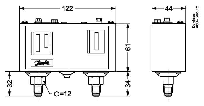 Danfoss Druckschalter KP15 M/24 -0,2 bis 7,5bar, 8 bis 32bar, Bördelanschluss - Detail 1