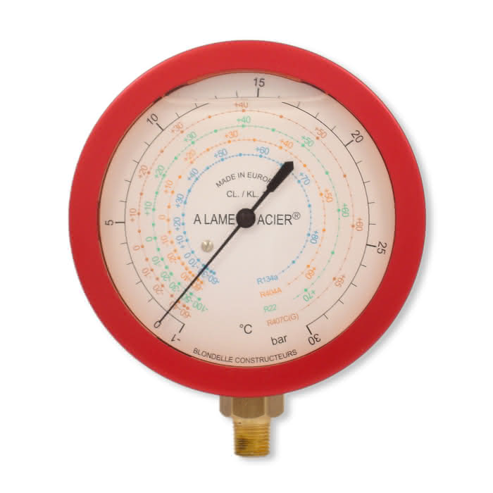 Blondelle HD-Manometer 80mm 1/8" NPT unten -1 - 30bar für R134a R404A - Detail 1