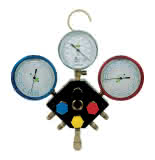 Refco 3-Weg Monteurhilfe M3-3-DELUXE-M-R134a mit ölgefüllten R5 Metallbalgmanometer